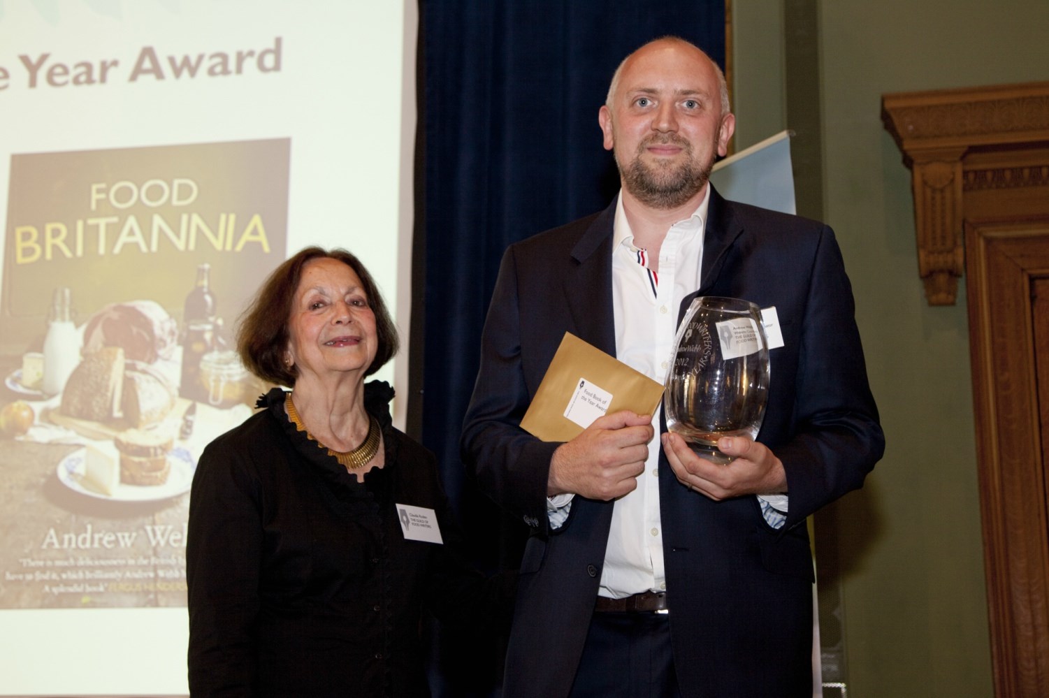 Claudia Roden presenting the Food Book of the Year Award to Andrew Webb